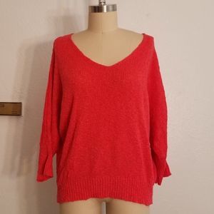 Neon Brite Pink Slub Knit Dolman Sweater Size L